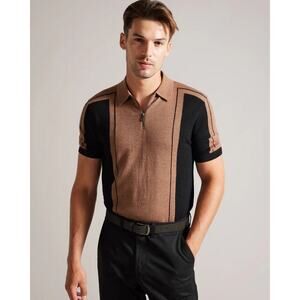 Ted Baker Jesty Wool Men's Polo Shirt In Brown Sz 2 US XS